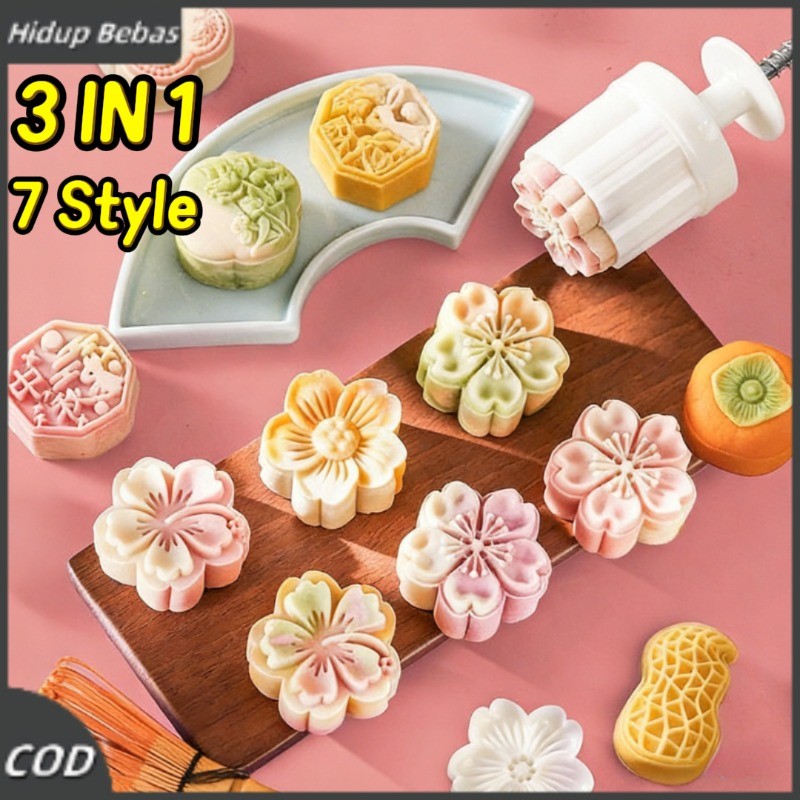 [7 Gaya]3 In 1 Nanas Bunga Berbentuk Premium Mooncake Mould/Pineapple Nanas Pastry Taiwa Cetakan/Kue