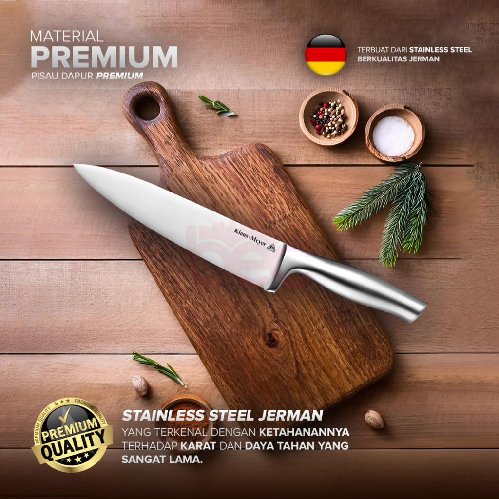 [Klaus-Meyer] Chef Knife Pisau Dapur Profesional Stainless Steel Super Tajam Triple Riveted
