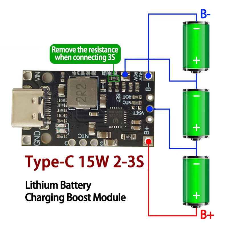 Modul Pengisian Daya Baterai Lithium Type-C USB 2-3S BMS 15W 8.4V 12.6V 1.5A Dengan Dukungan Penyeim