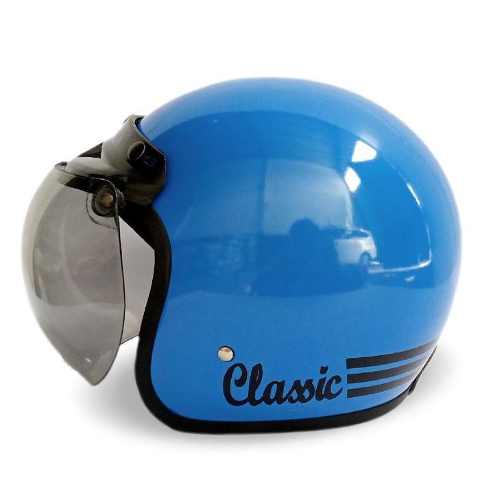 Helm Retro Vintage Bogo Classic Cowok Keren Cewek Berhijab Estetik Kaca Motorcycle - BIRU