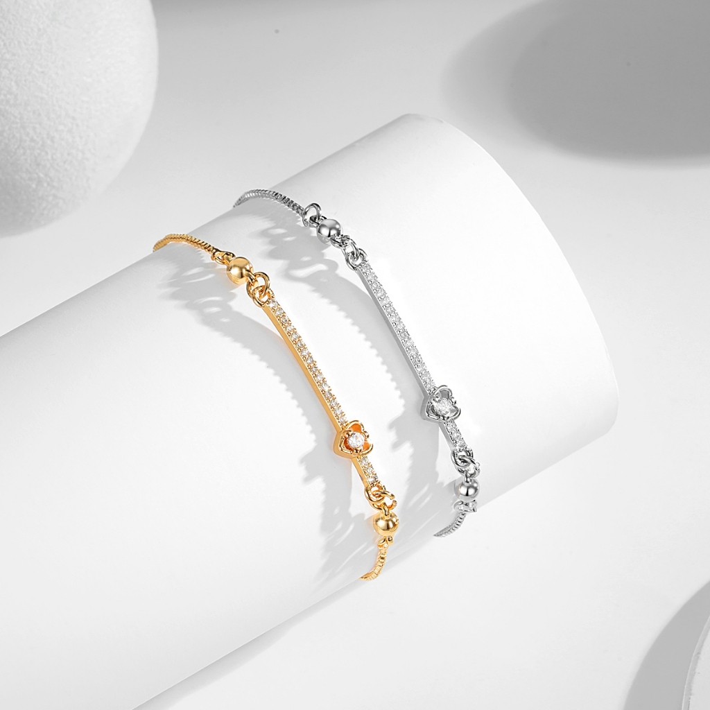 Lanme Jewelry Gelang Serut Titanium Love Kristal Beads Asli Anti Karat Aksesoris Fashion Wanita LM67