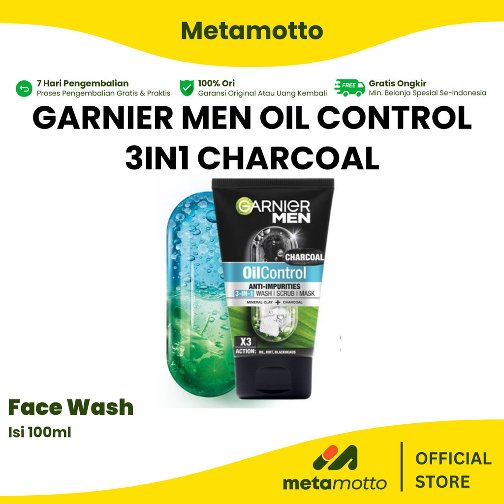 GARNIER Men Oil Control 3 In 1 Charcoal Foam Skincare 100ml Face Wash Sabun Cuci Muka Pria Face Wash