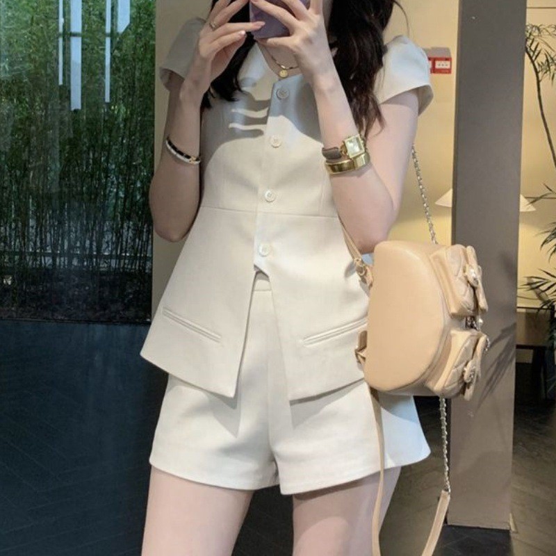 Set jaket rompi tweed wanita berkualitas tinggi Setelan celana pendek dua potong.