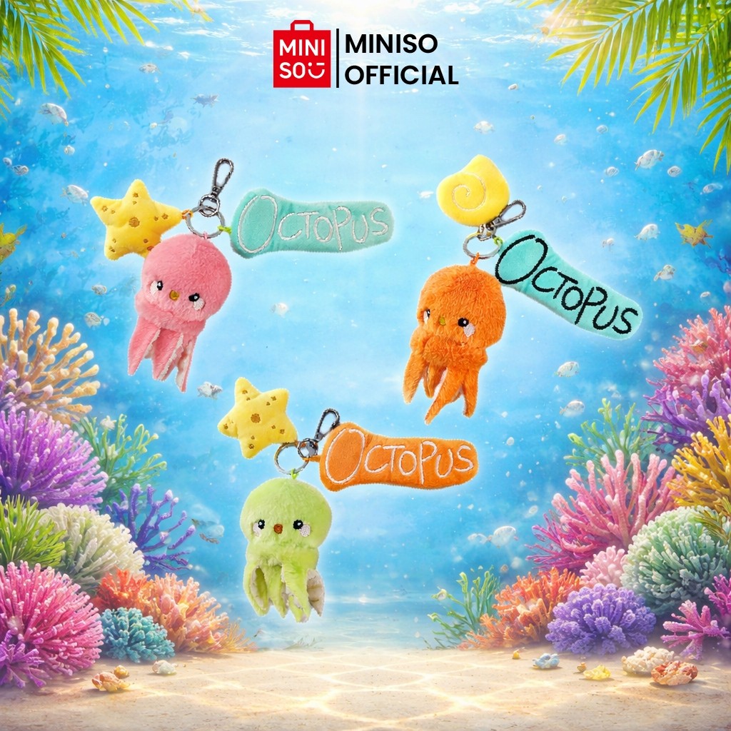 Miniso Ocean Collection Boneka Gurita Boneka Hiu Lucu Gantungan Kunci Liontin Gantung Koleksi 3,5 in