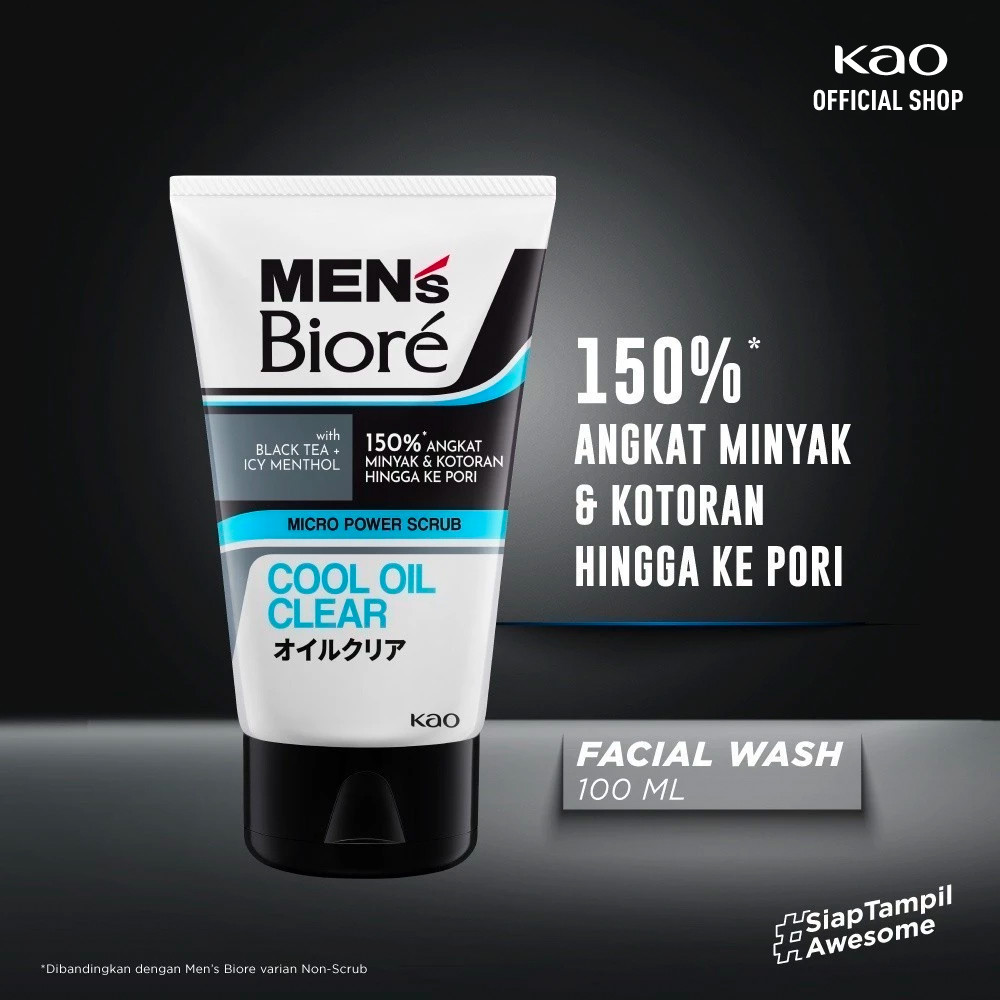 Men's Biore Micro Scrub Sabun Muka Pria Untuk Kulit Berminyak Cool Oil Clear Eksfoliasi 100 gr - Fac