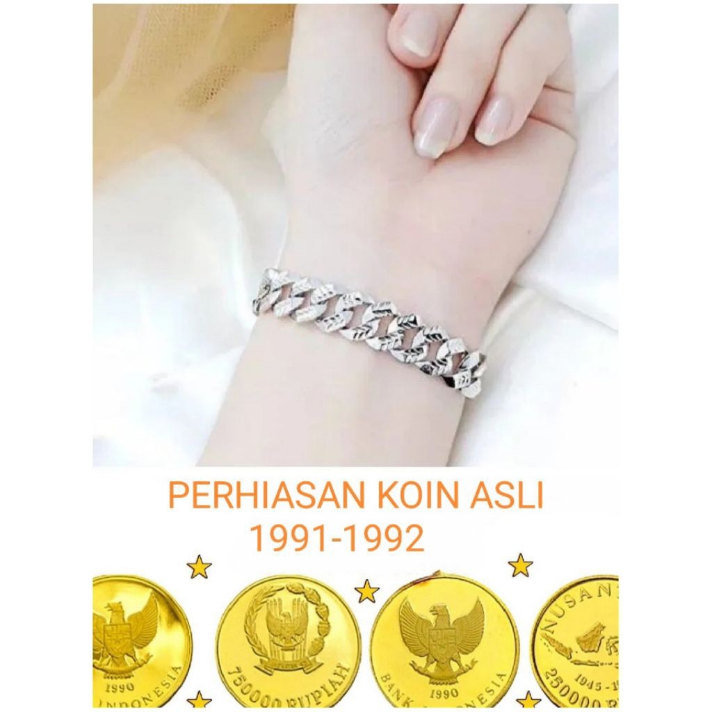 BISA COD koin asli 1991 gelang tangan sisik naga warna emas putih anti luntur dan karat TERLARIS