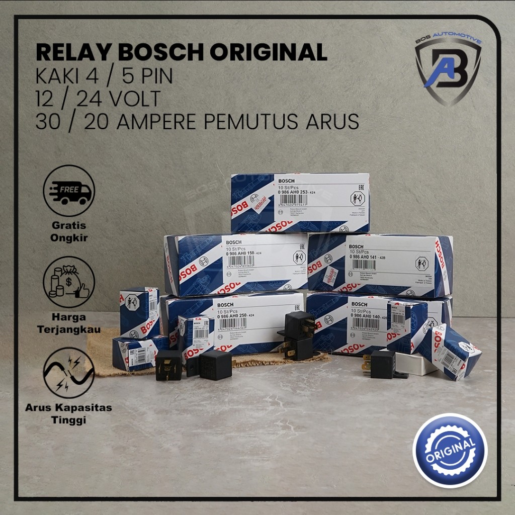 new - Relay BOSCH Kaki 4 Pin 12 volt 24 Volt 30 Ampere 20 Ampere Relay BOSCH Kaki 5 Pin 12 Volt 24 V