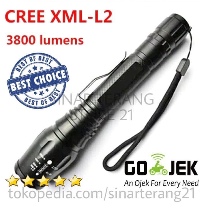 Senter LED CREE XML T6 U2 TAFFWARE 3800 Lumen ZOOM SWAT I Senter Isi 2 Baterai 18650 (Tanpa Baterai)