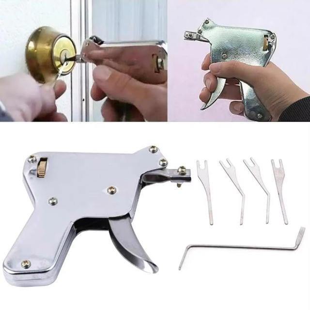 Alat Pembuka Gembok Pintu Lockpick Gun Locksmith Tool Besi Kuat dengan 5 Tip Pembuka Set Praktis unt