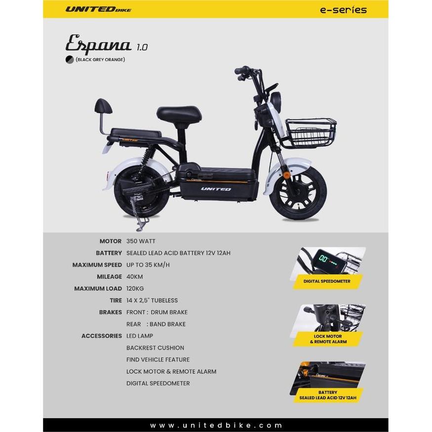 Sepeda Motor Listrik United Espana 1.0 Milez Bosch Baterai 48V Garansi - Putih