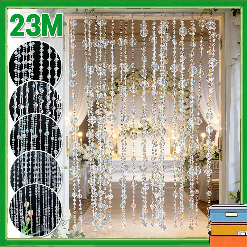 23M DIY Tirai Manik-manik Tirai Kristal Akrilik Untaian Tirai Manik Manik Beads Round Crystal Garlan