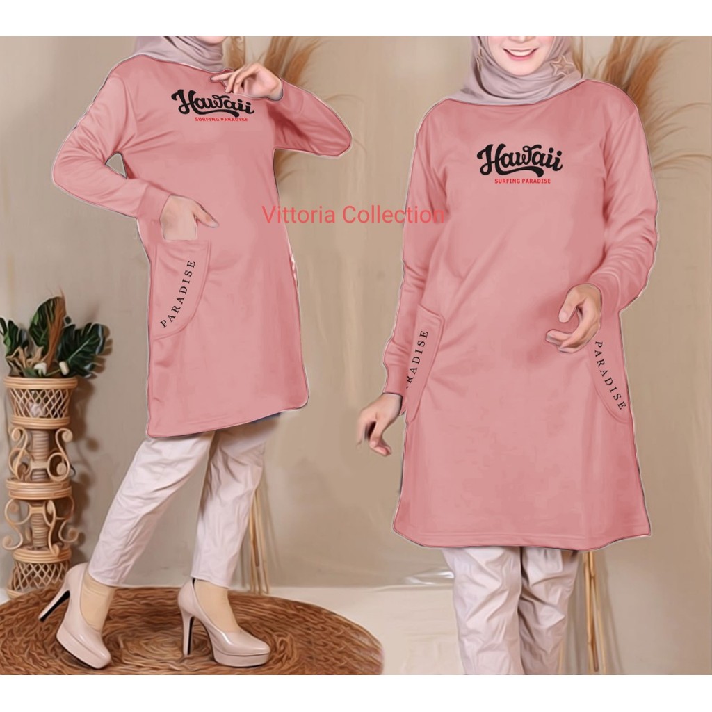VC Tunik Kaos Wanita Lengan Panjang Babyterry Terbaru Viral HAWAI