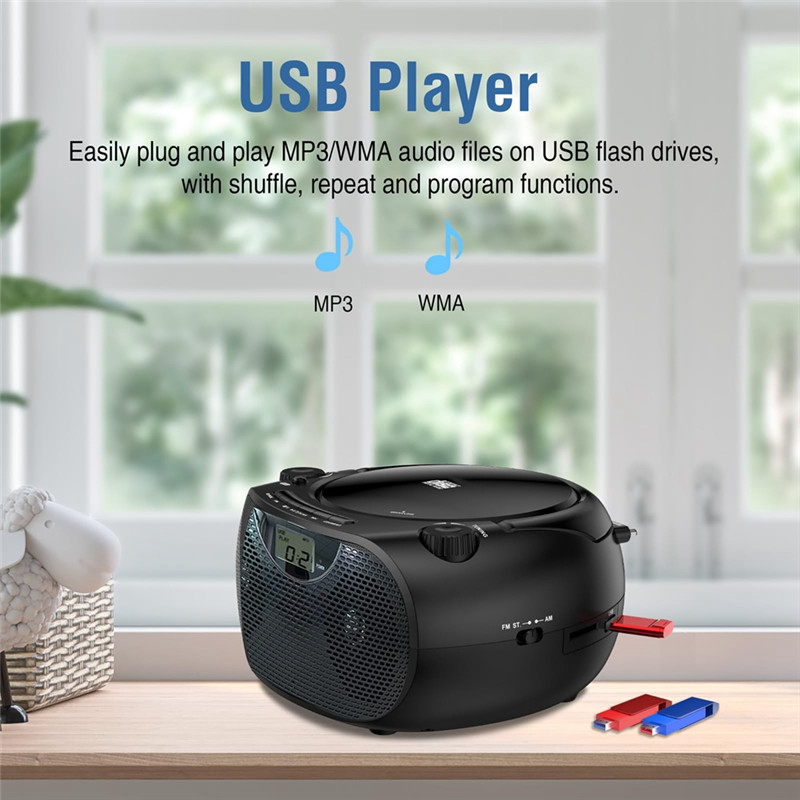 APPLIAPortable CD Player Bluetooth CD Player Boombox AMFM Rao USB Port CD Player Stereo Sound Speake