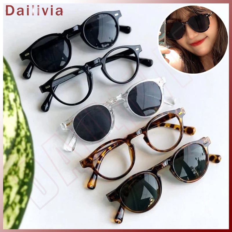 DL - Kacamata Gaya Full Hitam Unisex Kacamata Hitam Kacamata Hitam Retro Gaya Bulat Kecil