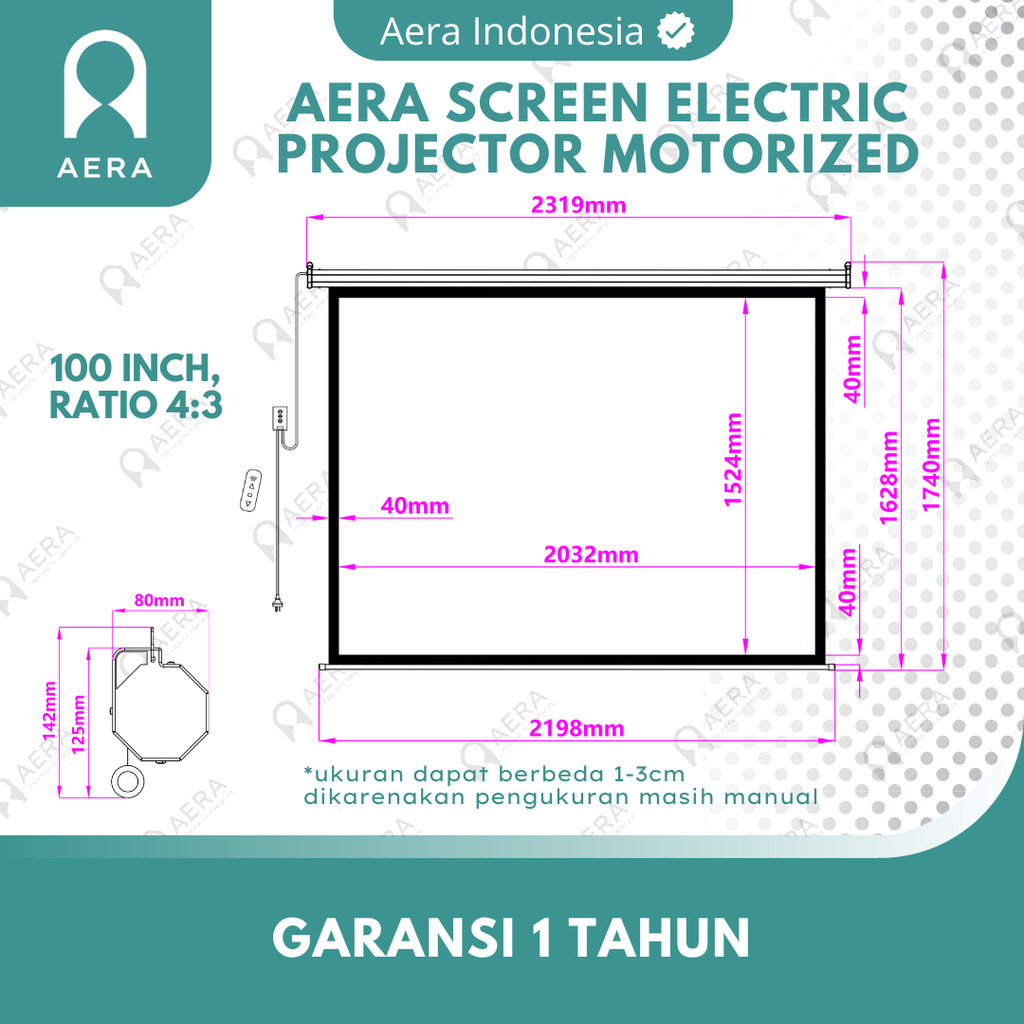 Layar Proyektor Elektrik Motorized 100 Inch 16:9 / 4:3 | Layar Proyektor Gantung Otomatis With Remot