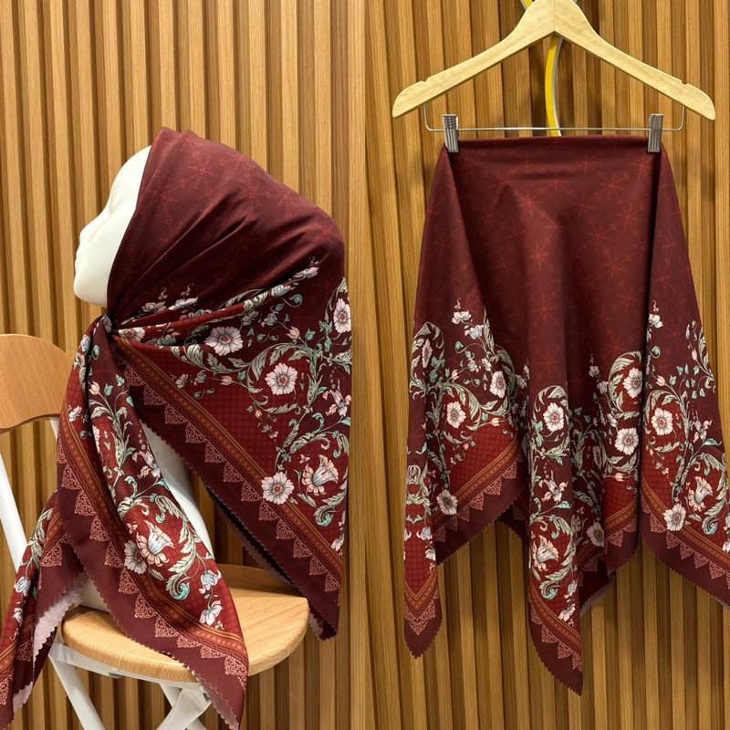 Hijab motif denay kw denay premium segiempat motif hijab segiempat polos/segi empat printing /Meidin