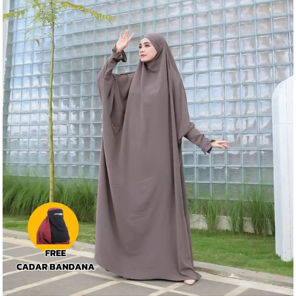 FICIEKUNZEX Ziran Abaya French Khimar Jumbo ( FREE CADAR BANDANA ) Muslim syari baju umroh bahan  cr