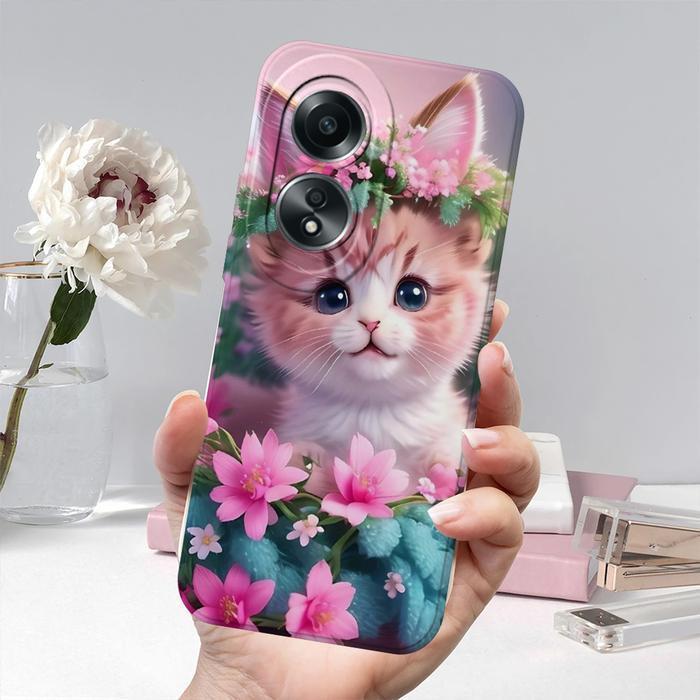 Case COMPATIBLE FOR OPPO A58 A18 A38 A78 A98 A17 A17k / Reno 8t 4g 5g - Case Karakter Kucing - Silik