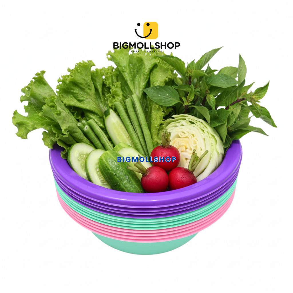(BMS) 1 Lusin (12Pcs) Baskom, Basin Bulat Besar 3 Liter Plastik Warna Soft APP Kicthenware