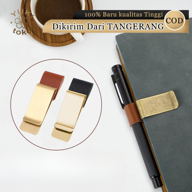 Stainless Steel Leather Pen Holder Notebook Bookmark Practical Organizer Pen Holder Clip