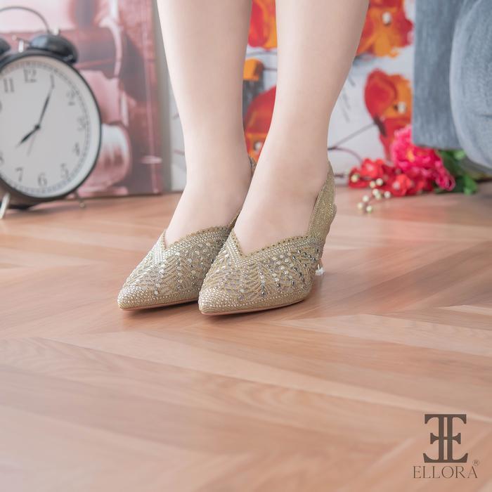 ELLORA EZ-6455 Sepatu Pesta Wanita Chunky Heels Slingback Import 7cm - Gold, 36