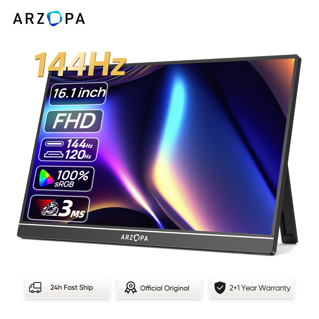 New ARZOPA 161 144hz 1080P 100% sRGB FHD Portable Gaming Monitor HDR Second Screen for Switch, Xbox,