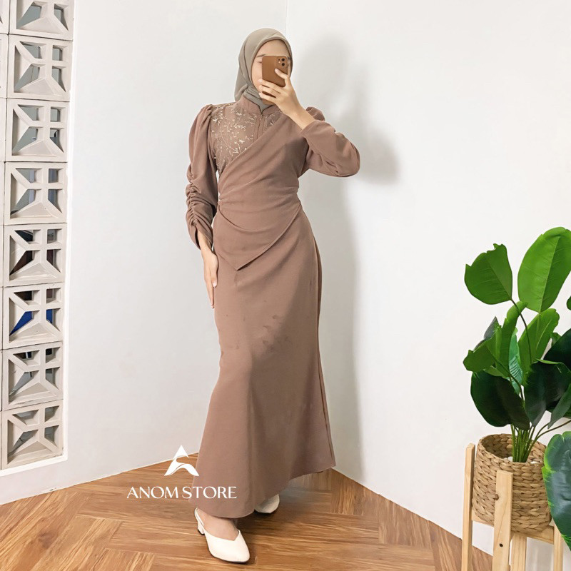 Dinara Dress Knit mix Brokat by anomstore - Gamis Duyung Wanita Simpel Melar Kekinian Mewah Body Fit