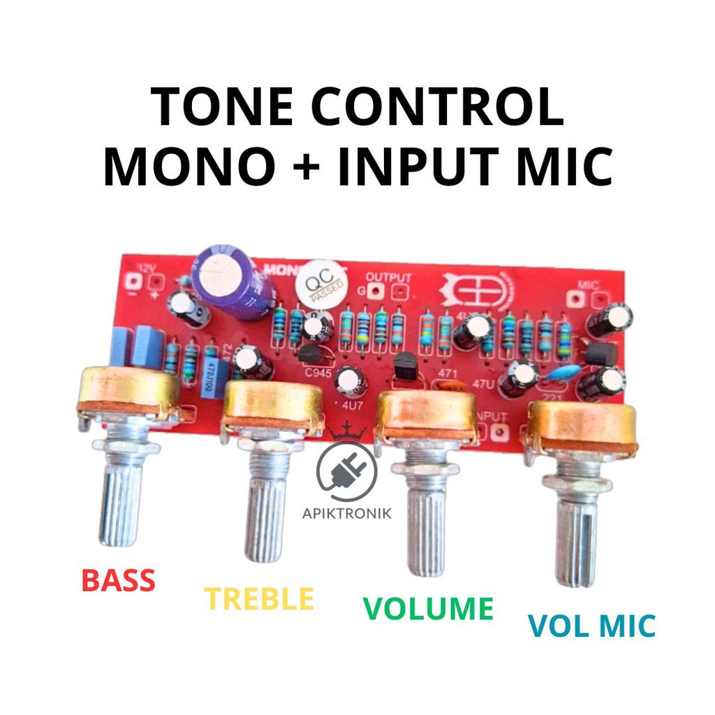 Tone Control Mono Input Mic 4 Potensio Bass Treble Volume Mic DC 12V