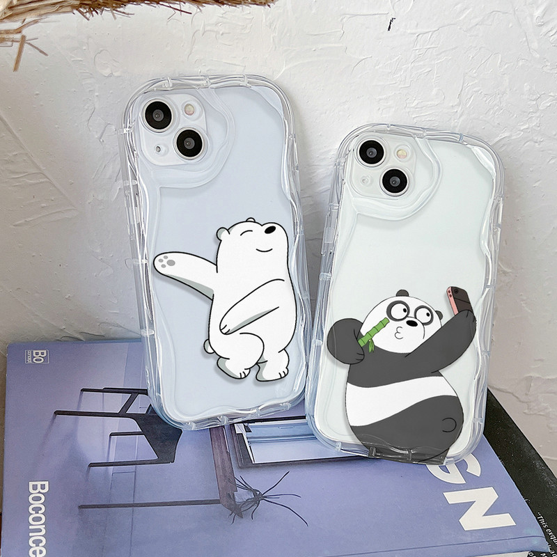 Transparan Gelombang Casing Motif Kartun Beruang Untuk iPhone 15 14 13 12 11 Pro X XR Xs Max 6 6s 7 