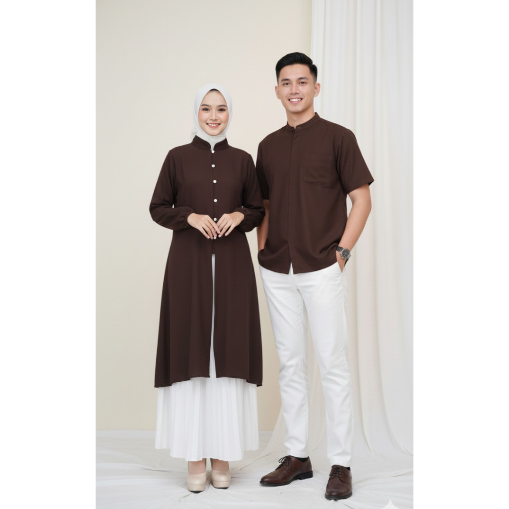 newMalaya Long Tunik Couple Pasangan / Baju Muslim Lebaran Pasangan Sarimbit