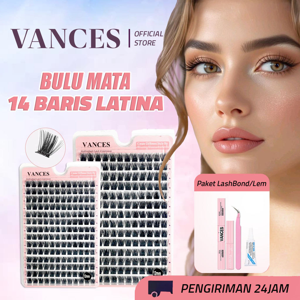 VANCES | 14 Baris Bulu Mata Individual Lashes Ukuran Mix 8,10,12,14 mm Eyelash Extension Di Rumah DI