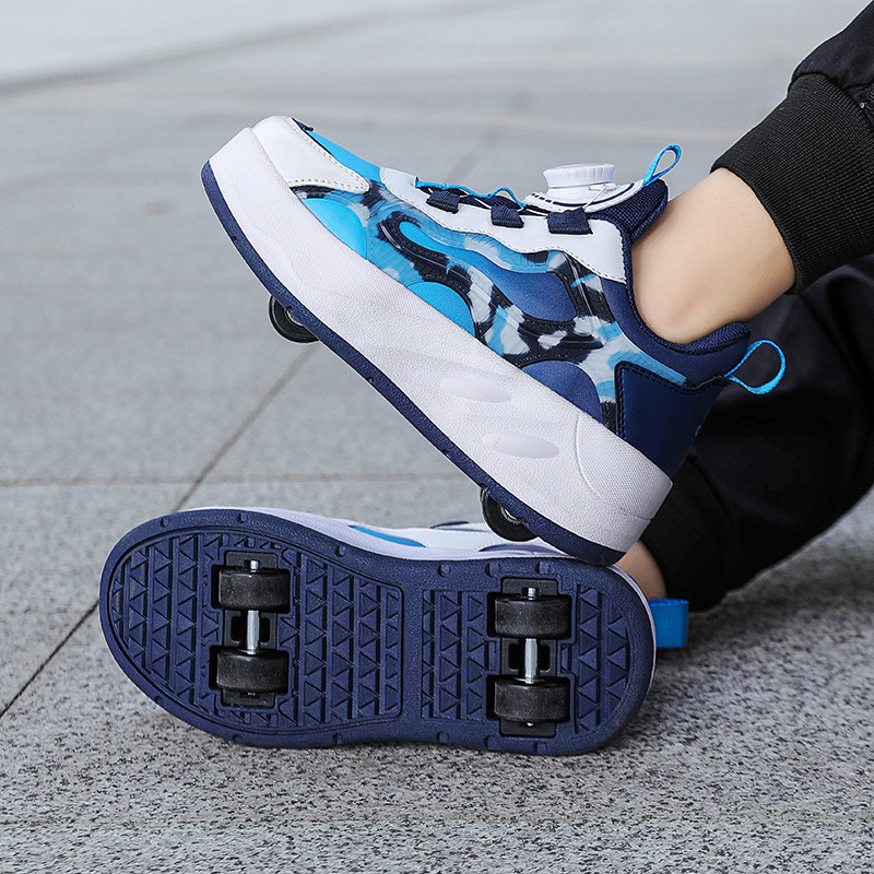 Sepatu jalan anak-anak, sepatu anak laki-laki dua roda, jaring merah empat roda sepatu roda anak per