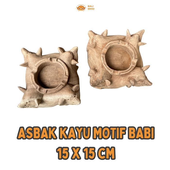 Asbak Kayu Motif Babi Ukuran 15x15 cm - Asbak Kayu Bermotif Unik - Dekorasi Asbak Unik Bermotif Baha