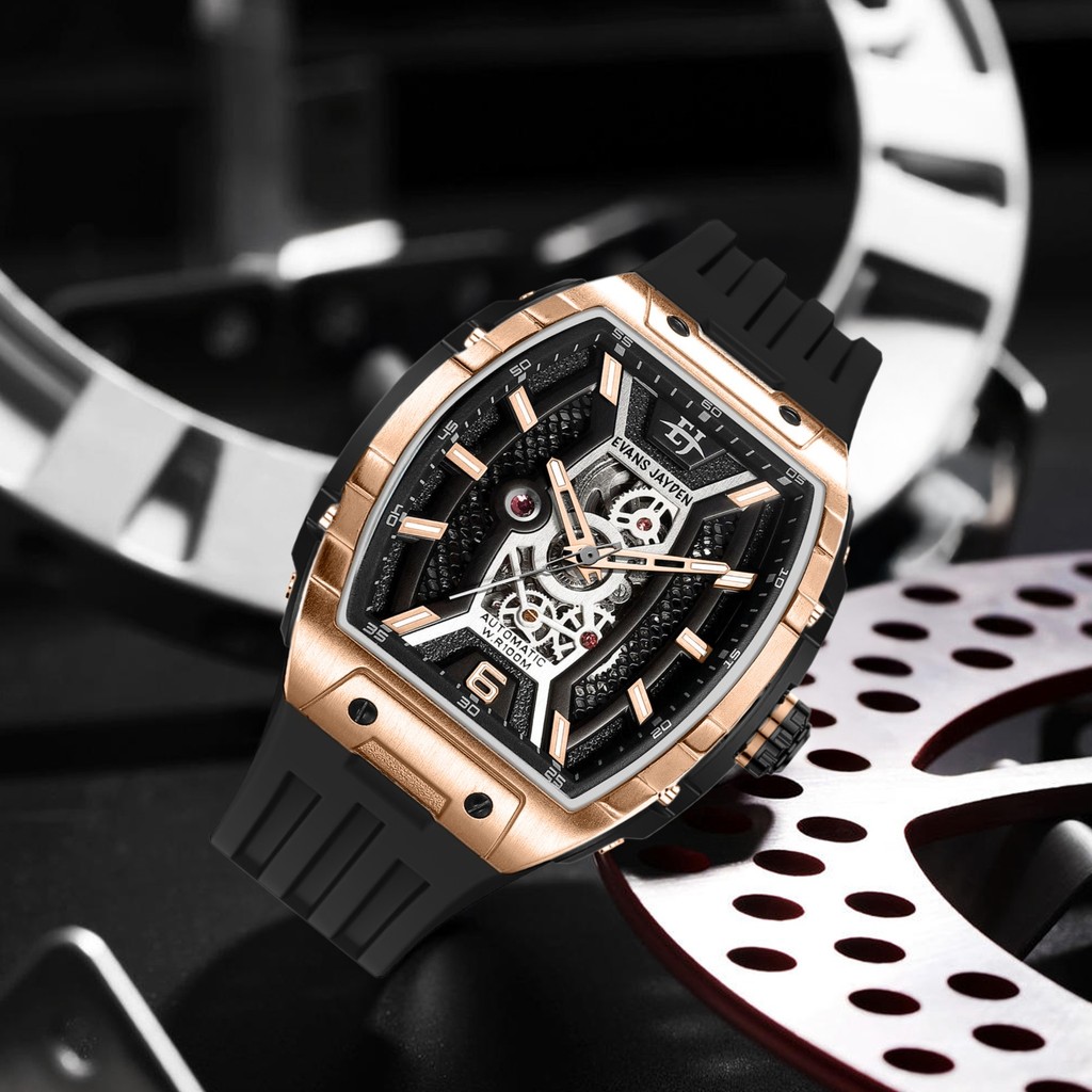 jam tangan  Evans Jayden Jam Tangan Pria 9610 Rubber Automatict Kaca Safir Chrono  5ATM
