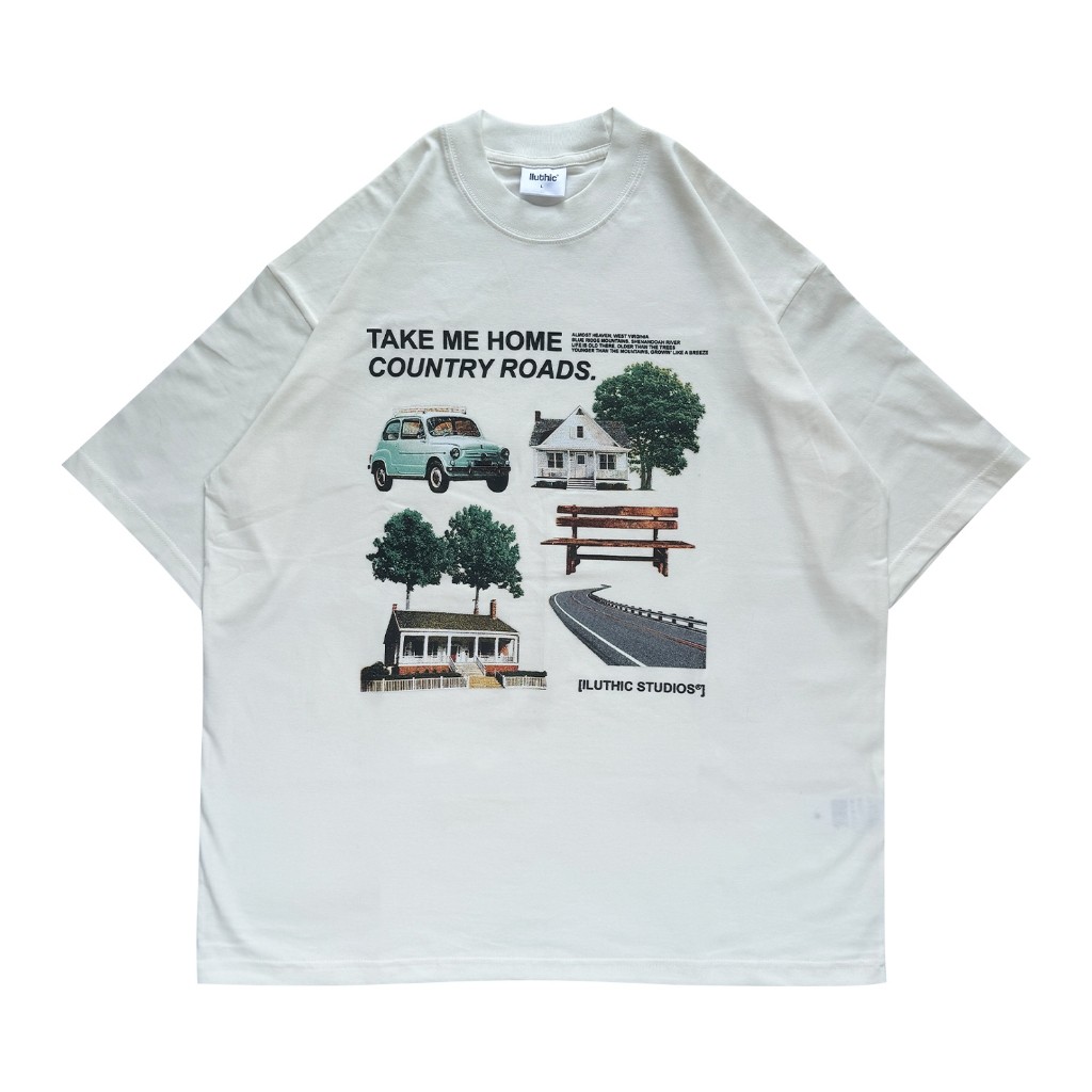 (HOT) Iluthic - Country Roads Broken White Oversized Tee