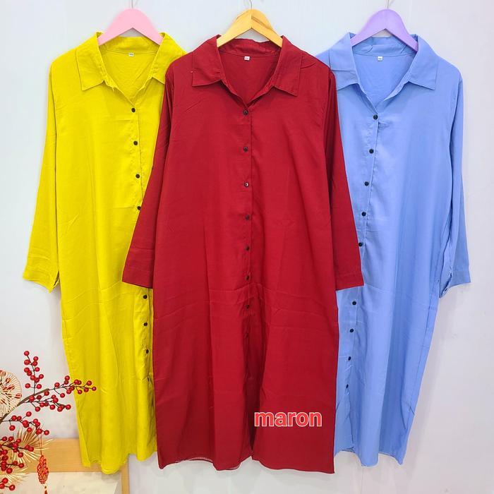 long tunik katun polos/long tunik jumbo ld 120cm - longtunik maron