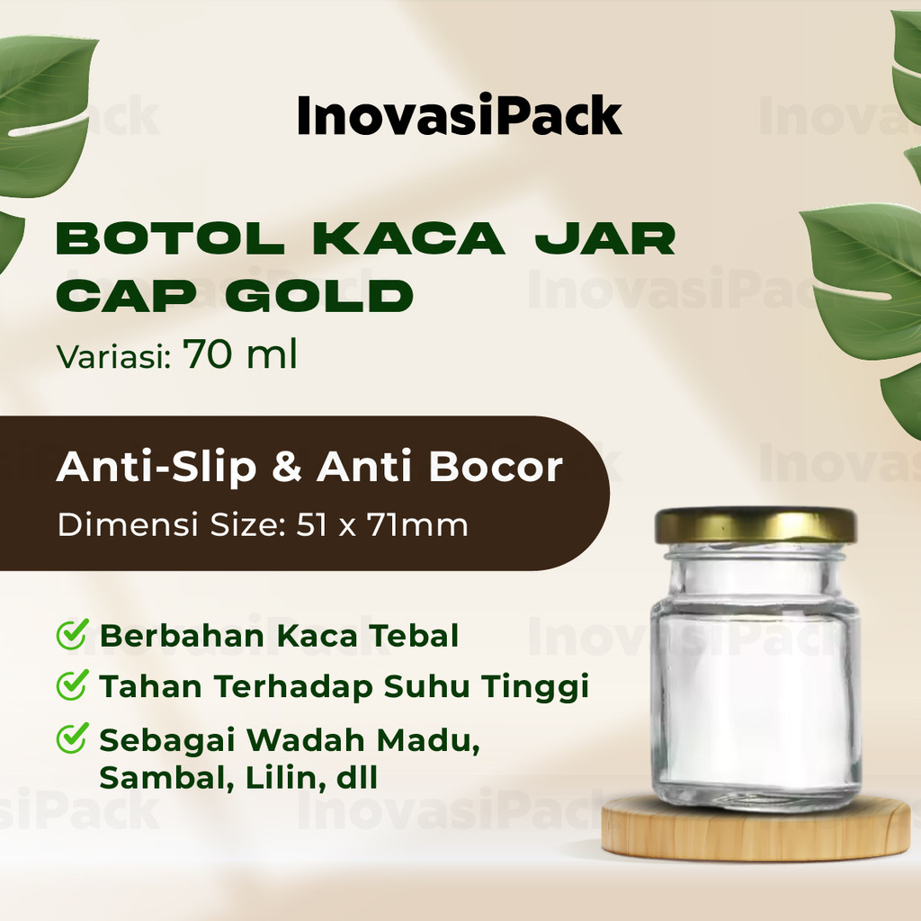 Jar Bird Nest Glass 70ml Cap Gold / Botol Kaca Jar Kaca Bening 70ml / Botol Toples Kaca 70ml Tutup A