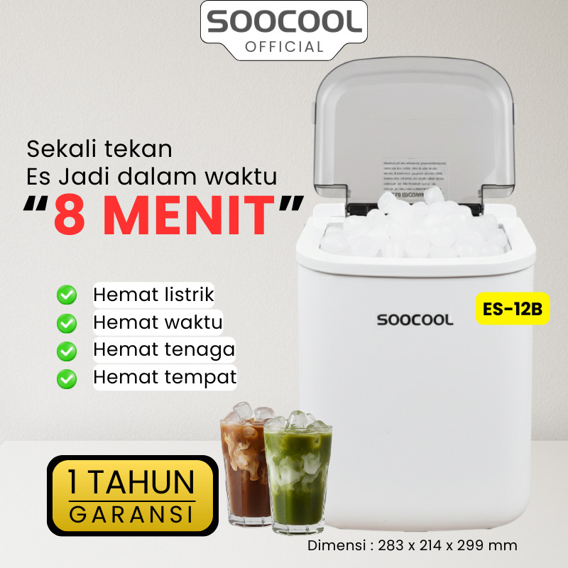 SOOCOOL ES-12B Mesin Pembuat Es Batu, Ice Maker Mini 1,1 Liter Mesin Es Batu Portable Praktis Dapur 