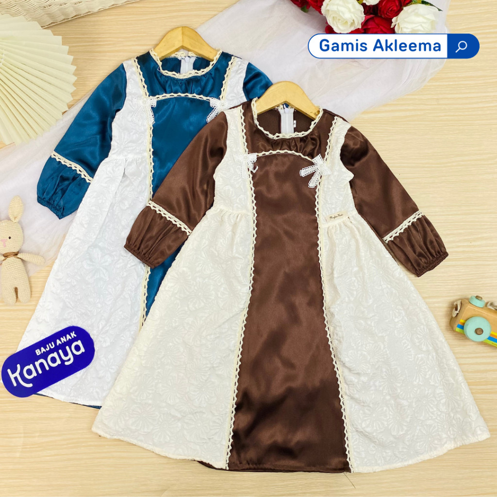 GAMIS ANAK AKLEEMA BAHAN FUKURO & SATIN LONG DRESS ANAK PEREMPUAN 1-10 TAHUN