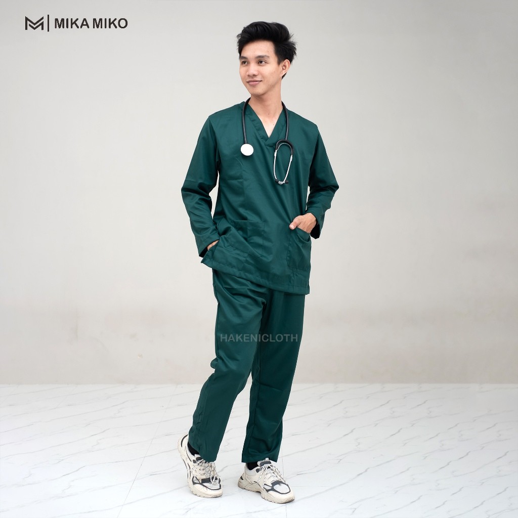 TERMURAHMIKAMIKO - Baju OK DOKTER [GRATIS BORDIR NAMA] Lengan Panjang SCRUB PERAWAT STENEN BIDAN MED