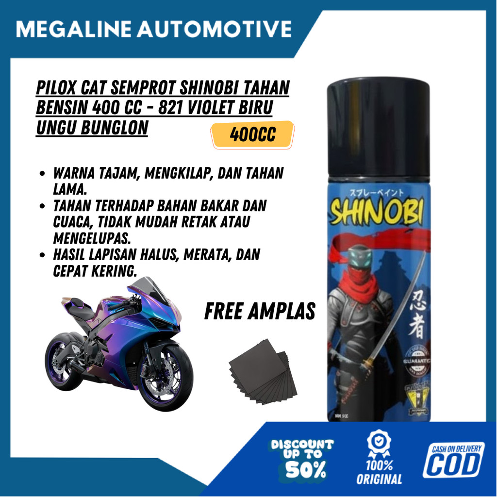 Pilox Cat Semprot Shinobi Tahan Bensin 400 CC - 821 Violet Biru Ungu Bunglon