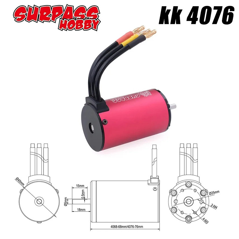 Surpass Hobby KK 4076 Waterproof Brushless Motor 1700/2000/2250KV 5.0mm Shaft for RC 1/8 Drift Racin