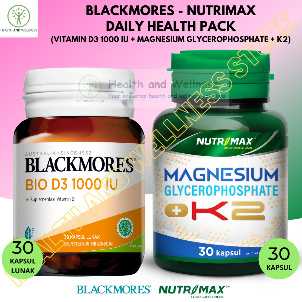Blackmores Bio D3 1000 IU Kapsul Lunak dan Magnesium Glycerophosphate K2 Kapsul