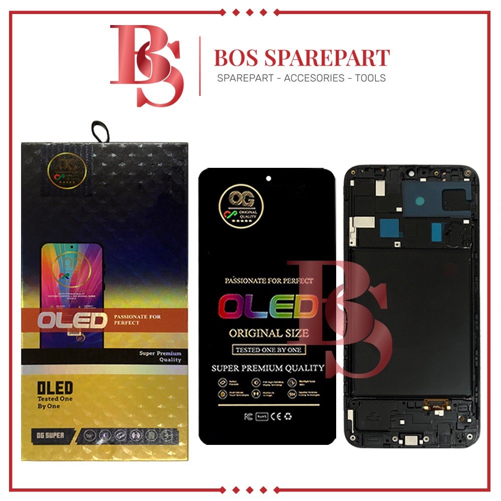 Bos Sparepart ITC Cempaka - LCD TOUCHSCREEN + FRAME SAMSUNG A205 / A20 BLACK ORI SIZE OG OLED