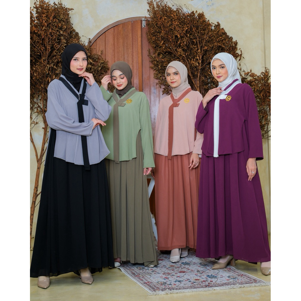 Quallo | Jihen Dress Hanbok Korea Style Terbaru 2026 - Gamis Modern Muslimah Premium - Baju Kondanga