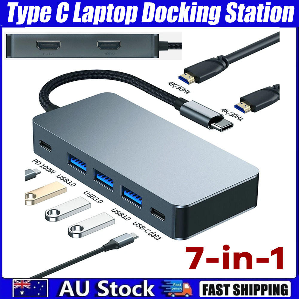7 in 1 Type C Laptop Docking Station Dual Monitor HDMI USB C to Dual HDMI Adapter