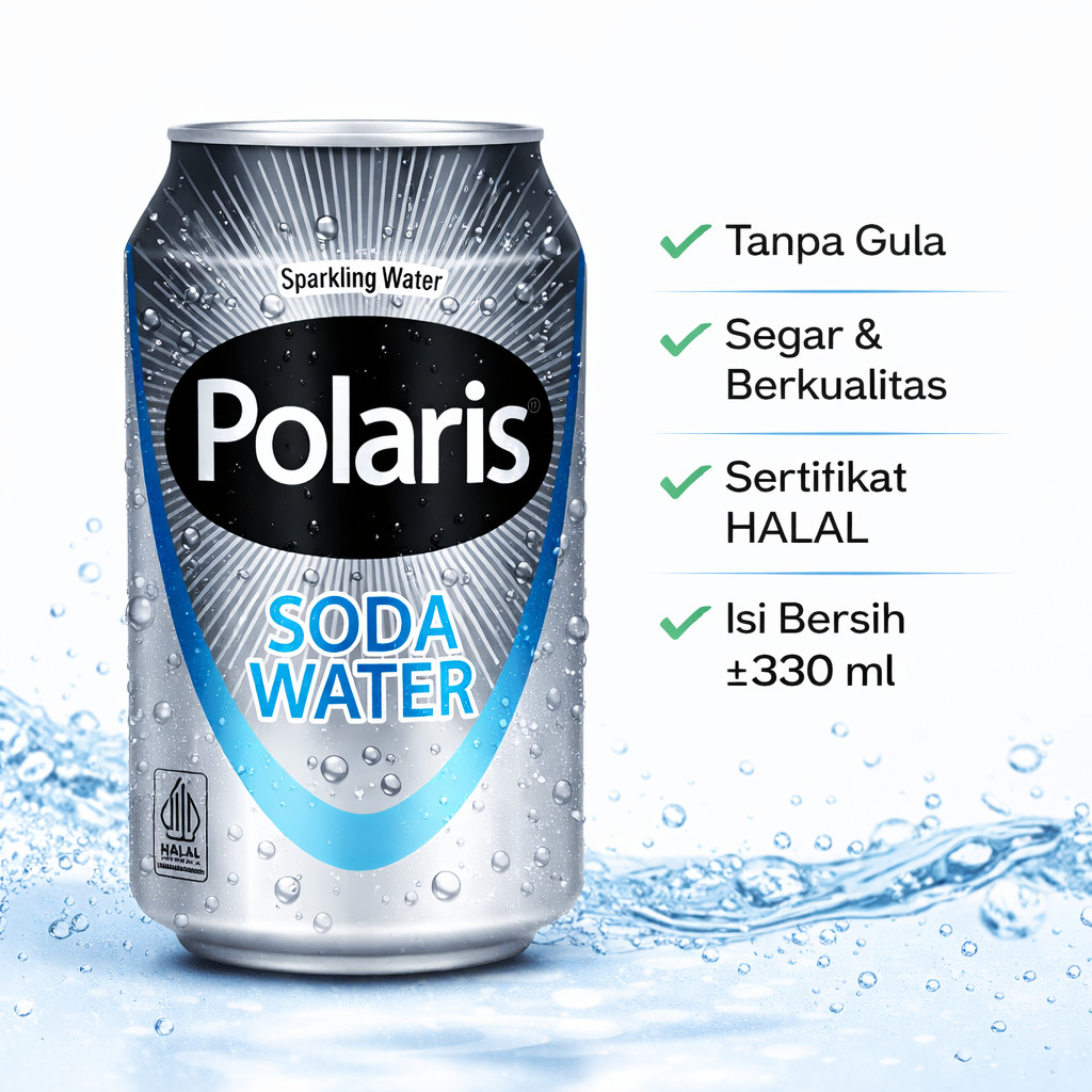 Polaris Soda Water Kaleng 330ml Original | Soda Water Murni