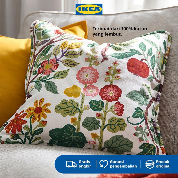 EleganMode1 IKEA VILDPERSILJA Sarung Bantal Kursi Putih/Motif Buunga 50x50cm Katun TERLARIS