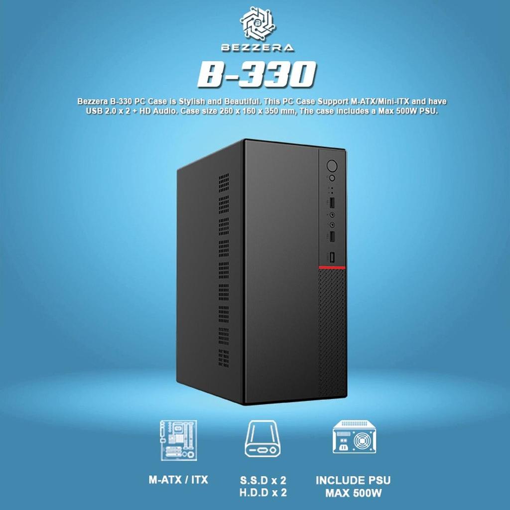 Casing PC Bezzera B-330 B330 B 330 M-ATX / Mini-ITX + PSU 500W | Slim Office Case | USB 2.0 | Compac
