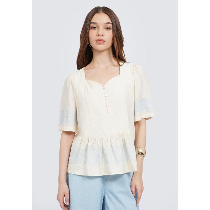 ET CETERA Sweetheart Neck Embroidered  Blouse ECRU - ECRU, 10